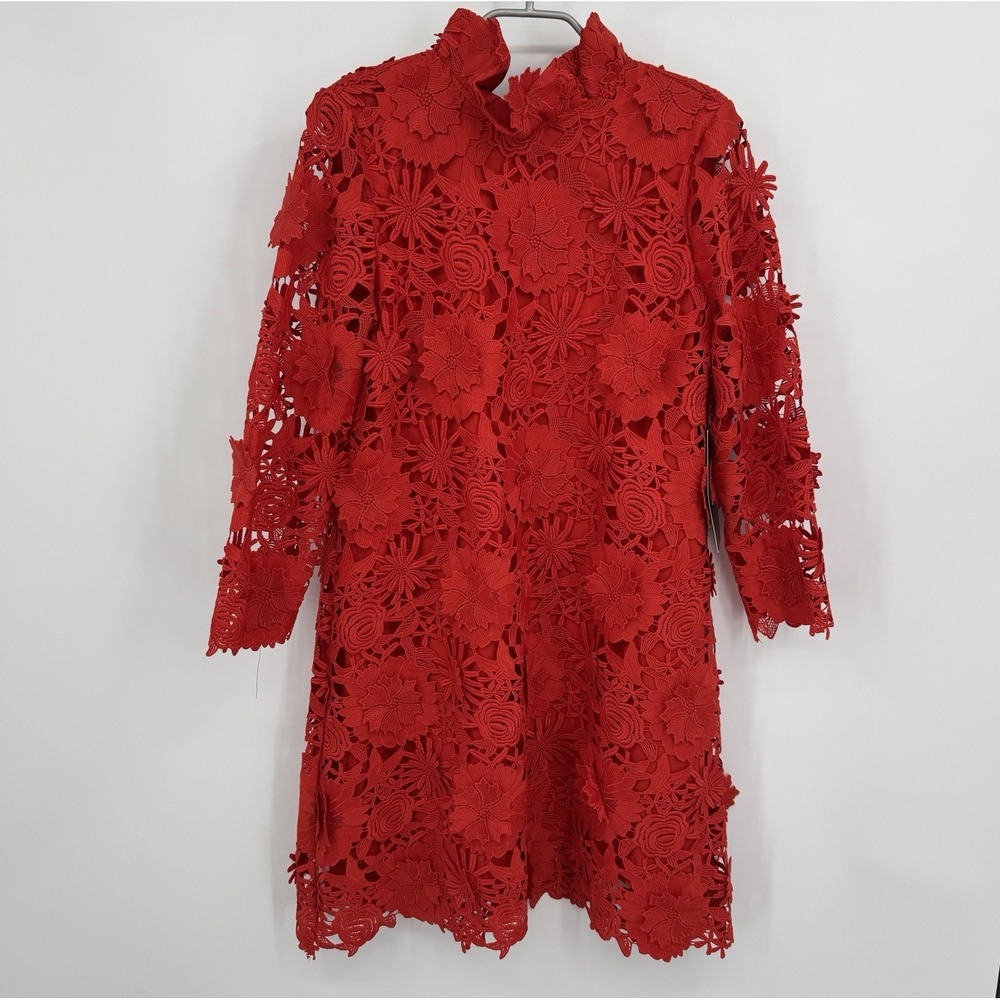 Tuckernuck Red Guipure Lace Daphne Dress M Medium Ruffle Collar Bow Party Mini
